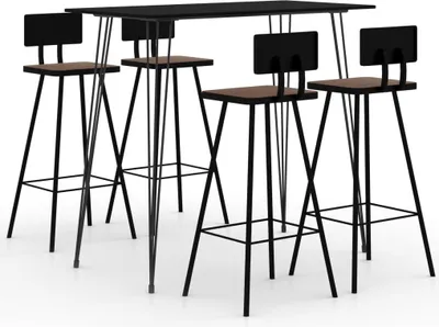 Produktbild von Bar-Set 4-Sitzer Schwarz aus Altholz, Bartisch 120x60x105 cm, Barhocker 99 cm