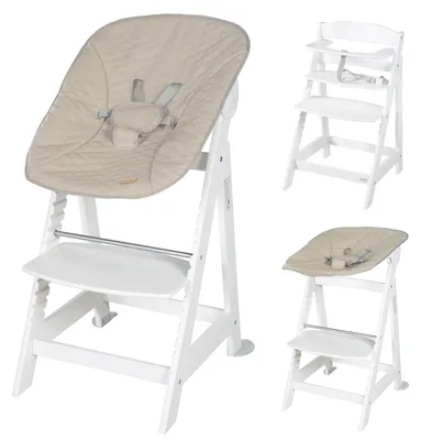 Produktbild von roba Born Up Treppenhochstuhl, Set 2in1, 'Greyish gesteppt', weißer Hochstuhl mit Liegefunktion, ab Geburt