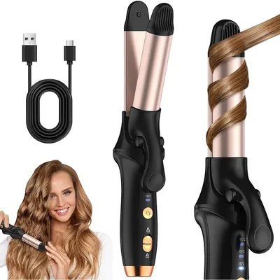 Produktbild von Kabelloser Lockenstab,Reise Mini Hair Curler, USB Wiederaufladbar Lockenstab mit 3 Einstellbare Temperatur, Tragbarer Lockenstabs mit Aufbewahrungstasche für Alle Haartypen (Schwarz)