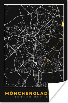 Produktbild von MuchoWow® Poster Mönchengladbach - Gold - Stadtplan - Karte - Deutschland 40x60 cm - Plakate für die Wand - Poster Babyzimmer