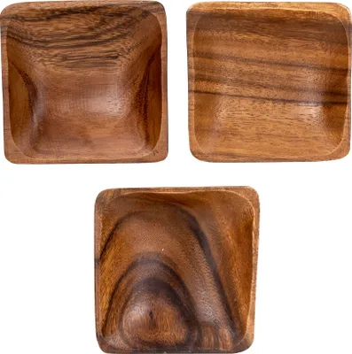 Produktbild von 3er Set Snackteller Klein 10x10cm Akazienholz Teller Natur Tischdeko Holzschale
