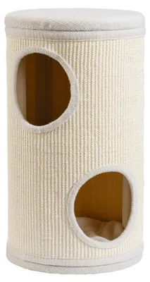 Produktbild von Fudajo Forest Kratztonne weiß-cremefarben Höhe 61 cm Ø 35 cm inkl. Kissen, Katzentonne mit 2 Eingängen