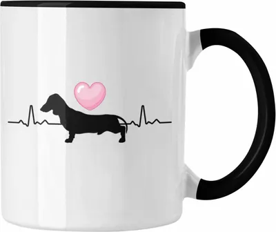Produktbild von Trendation - Dackel Tasse Geschenke Dachshund Rauhaardackel Lustig Herzschlag (Schwarz)