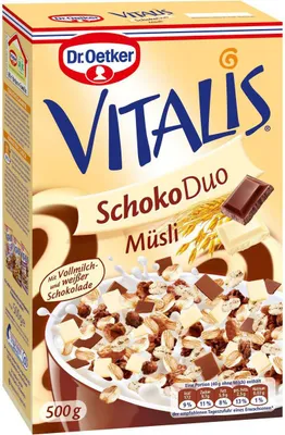 Obrázek produktu pro Dr. Oetker Vitalis SchokoDuo müsli mléko a bílá čokoláda 500g