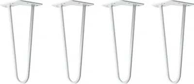 Four white hairpin legs are arranged in a row against a white background.