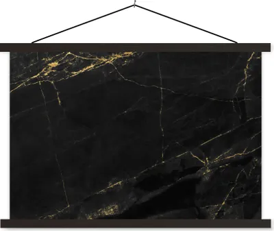 Produktbild von MuchoWow® Textilposter Marmoroptik - Luxus - Schwarz - Gold 90x60 cm mit schwarzem Rahmen - Aufhängungssatz