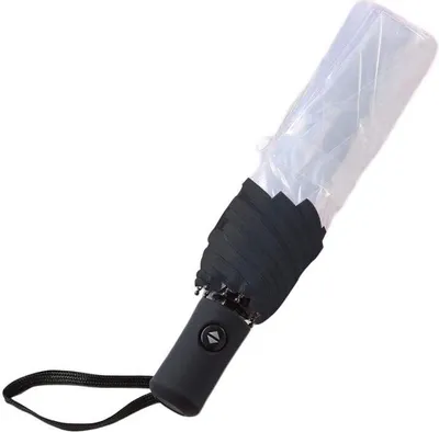 Produktbild von transparent Regenschirm Kunststoff durchsichtig Taschenschirm automatischem Knopf Sturmfest Schirm, klein, leicht kompakt, windsicher, stabil,23 * 5cm -Schwarz