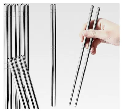 Produktbild von Metall-Essstäbchen 5 Paare 9,5 Zoll Wiederverwendbare Edelstahl-Essstäbchen 304 Koreanisch Quadratisch Leichtgewicht Rutschfest Spülmaschinenfest