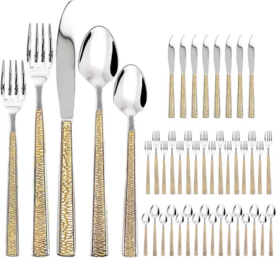 Produktbild von Besteckset 40-teilig, für 8 Personen, Edelstahl, goldener Rand, spülmaschinenfest für Feier