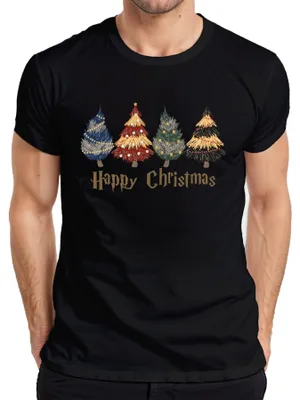 Zdjęcie produktu dla Koszulka męska Happy Christmas Christmas tree Christmas wizard magician magic tree, czarny, L