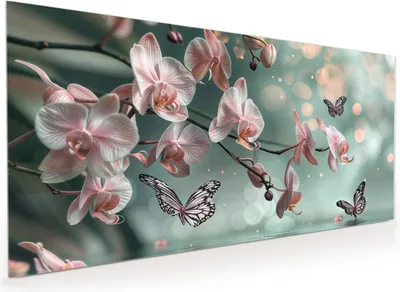 Produktbild von Küchenrückwand Spritzschutz Glas mit Motiv Orchideen Schmetterling 40 x 40 cm