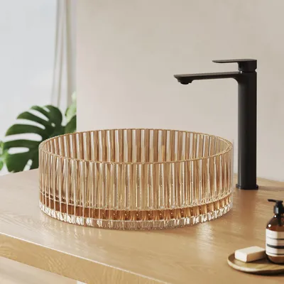 Immagine prodotto di Lavabo da appoggio in vetro EMKE, forma rotonda, 40 x 40 x 12 cm, finitura color oro rosa