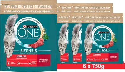 Produktbild von PURINA ONE BIFENSIS STERILCAT Katzenfutter trocken für sterilisierte Katzen, reich an Rind, 6x750g (6x750g)