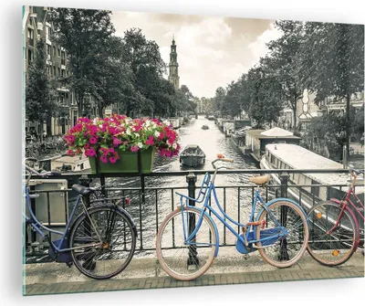 Produktbild von Bilder auf glas - Einteilig - Amsterdam Fahrräder Brücke - 70x50cm - Glasbilder - Wandbilder - Bilder - zum Aufhängen bereit - Wanddekoration aus Glas - Glas Bilder - Wandbild auf Glas - GAA70x50-4503