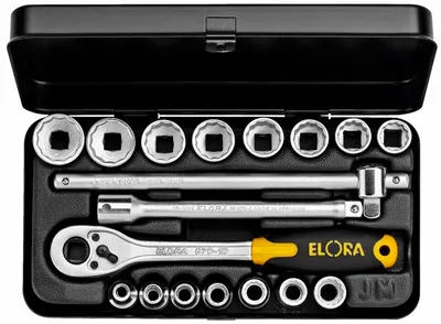 Produktbild von Elora Steckschlüssel-Satz 3/8", Zwölfkant, 18-teilig 6-22 mm, ELORA-870-JMU