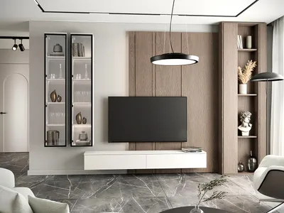 Produktbild von Wohnwand FIGO weiß, TV Lowboard 200cm, 2 Hängevitrinen 180cm, PUSH-TO-OPEN