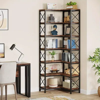 Produktbild von Bücherregal - Bücherkorb - Aufbewahrungsschrank - Regalkorpus - Wandregal - Eckregal mit 7 Ebenen - Industrielles Design