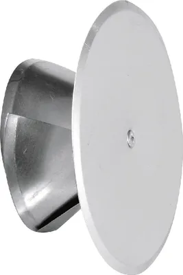 A silver-colored metal object, likely a fireplace flue cover or damper, is shown against a light gray background.