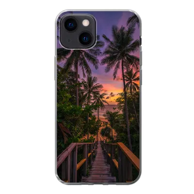 Produktbild von MuchoWow® Handyhülle Schutzhülle Hülle für iPhone 13 mini Sonnenuntergang - Palmen - Strand Silikon Softcase Handy Hülle - Softcase