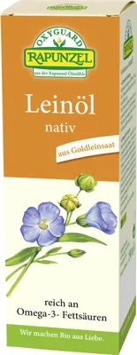 Produktbild von Rapunzel 1002350, Leinöl, 250 ml, Salat, Leinöl* nativ *kontrolliert biologischer Anbau, Nach dem Öffnen das Öl aufrecht stehend, gut verschlossen im Umkarton und Kühlschrank aufbewahren., Deutschland