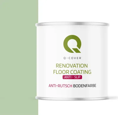 Produktbild von Q-COVER Anti-Rutsch Bodenfarbe 2,5 L Matt – Weißgrün RAL 6019 – Rutschfeste Garagen- & Kellerfarbe für Beton, abriebfest, wasserbasiert, für Innenbereiche