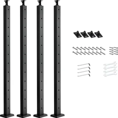 Zdjęcie produktu dla Słupki do poręczy kablowych SucceBuy, zestaw 4 szt., 1067 x 50,8 x 50,8 mm, z nawierconymi otworami poziomymi, stal nierdzewna SUS304, wygięte uchwyty, przeznaczone do poręczy i balustrad, kolor czarny