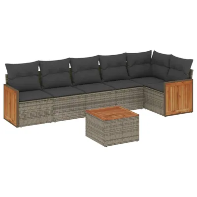 Produktbild von vidaXL 7-tlg. Garten-Sofagarnitur mit Kissen Grau Poly Rattan