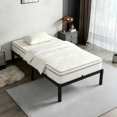 Produktbild von Metallbett 90 x 200 Jugendbett Bettrahmen mit Matratze, Einzelbett mit Lattenrost, Bettgestell, einfache Montage