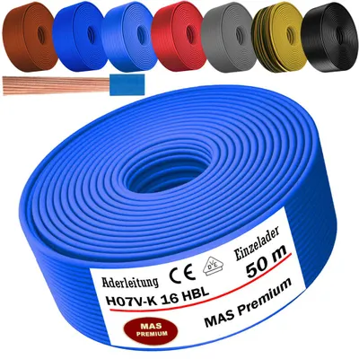 Productafbeelding van 50 meter aansluitkabel H07 V-K, type HBL, 1x16 mm², lichtblauw, enkeldradig, flexibel