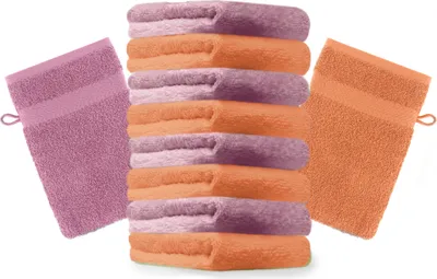 Produktbild von Betz 10 Stück Waschhandschuhe 16x21 cm PREMIUM 100% Baumwolle  Farbe: orange und altrosa