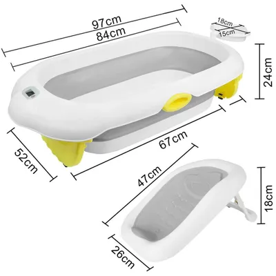 Produktbild von XL faltbare Babybadewanne - Babybadewanne mit Gestell - mit Badesitz und Thermometer - für Babys 25–36 Monate - grau