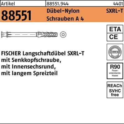 Produktbild von Fischer Langschaftdübel SXRL 8x80 T R mit Senkkopfschraube, rostfrei