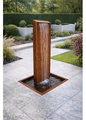 Produktbild von Gartenbrunnen Zierbrunnen Lamellen Wasserlauf Cortenstahl Springbrunnen Rost