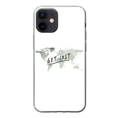 Produktbild von MuchoWow® Handyhülle Schutzhülle Hülle für iPhone 12 Weltkarte - Grau - Zitat Silikon Softcase Handy Hülle - Schutzhülle
