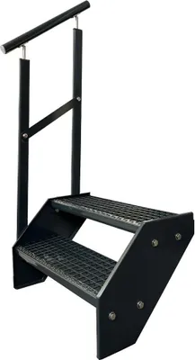 Produktbild von Gitterrost Stahl Wangentreppe 2 Stufen Verzinkt & Anthrazit Pulverlackiert + Geländer Links - (L x B x H) 44cm x 80cm x 38cm