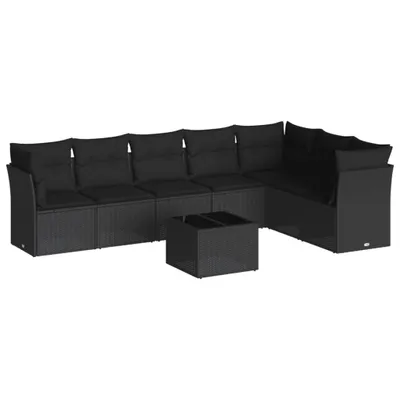 Immagine prodotto di vidaXL Set di divani da giardino a 8 pezzi con cuscini in rattan nero