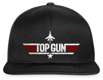 Produktbild von Spreadshirt Top Gun Jet Logo Used Look Snapback Cap, One size, Schwarz/Schwarz