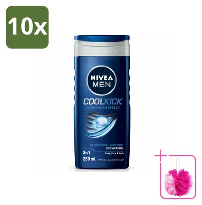 Obrázok produktu pre 10 kusov gélu na sprchovanie NIVEA MEN Cool Kick – 250 ml – výhodný balík