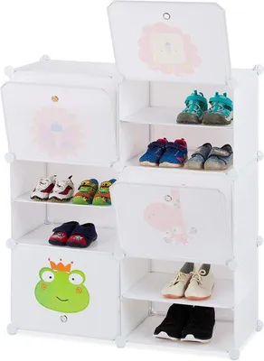 Zdjęcie produktu dla Szafka na buty dla dzieci Famanu - 12 przegródek - wzór zwierzęcy - biała