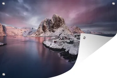 Produktbild von MuchoWow® 90x60 cm Outdoor-Poster Gartendeko Sichtschutz Garten Poster für den Garten  Lofoten Norwegen Fotodruck