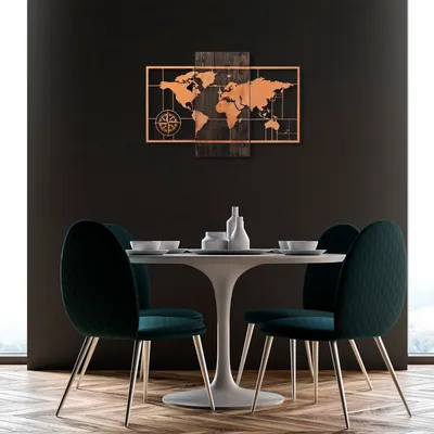 Obrázek produktu pro Wallity, Svět- SKL2234, Ořech, Ostatní bytové dekorace, 85 x 58 cm, 50% dřevo (tloušťka: 3 cm) / 50% kov (tloušťka: 1