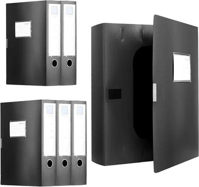 Immagine prodotto di 6 contenitori di archivio in plastica, formato A4, neri, per documenti e organizzazione dell'ufficio