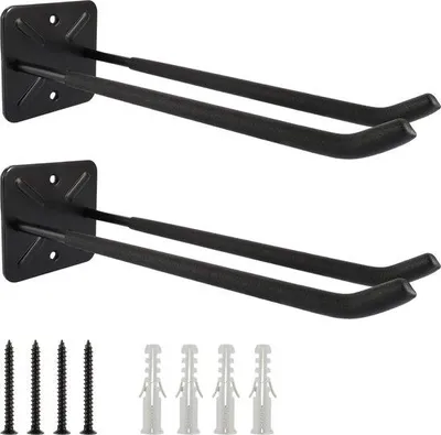Immagine prodotto di Due ganci a vite per garage con gancio a scatto da 31,5 cm, colore nero, portanti fino a 80 kg, ganci in ferro per garage, cantine, ripostigli, biciclette