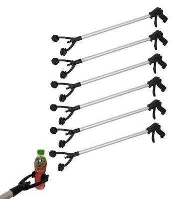 Image de 6 pinces de préhension | pince à déchets | rallonge de bras | aide à la préhension pour les personnes âgées | aluminium | plastique | 88cm | noir/argent