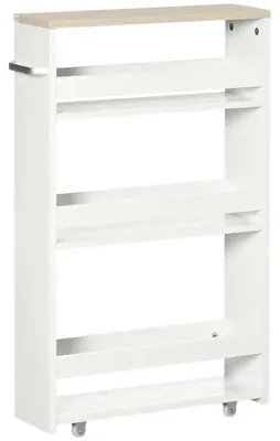 Obrázok produktu pre Kúpeľňový vozík - 3-poschodový vozík - Úzky, rozmer 48x15x80 cm - Úsporný dizajn - Drevo - Biely