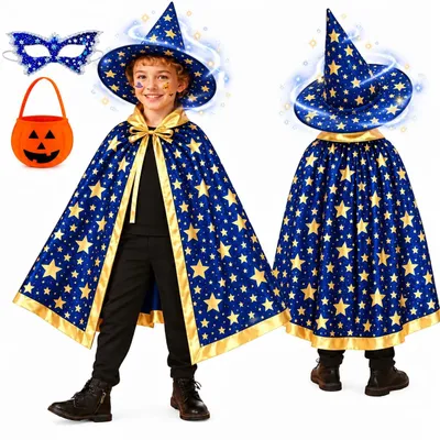 4er-Set Halloween Zauberer Kostüm für Kinder mit Umhang
