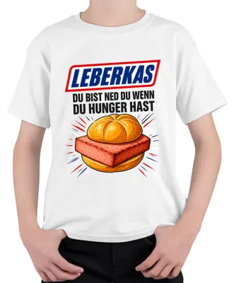 Produktbild von Leberkas Du bist ned du wenn du Hunger hast Semmel Lederhose Kinder T-Shirt, Weiß, 128