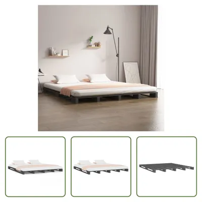 Produktbild von The Living Store Palettenbett Grau 140x190 cm Massivholz Kiefer