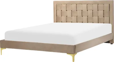Obrázek produktu pro BELIANI Čalouněná postel 140 x 200 cm béžová sametová čalounění čelo postele zlaté nohy ložnice