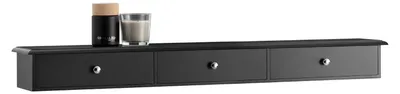 Productafbeelding van Wandplank en badkamerplank met 3 lades, hangplank en garderobe, 93 x 10 x 15 cm, zwart, ideaal voor kleine ruimtes
